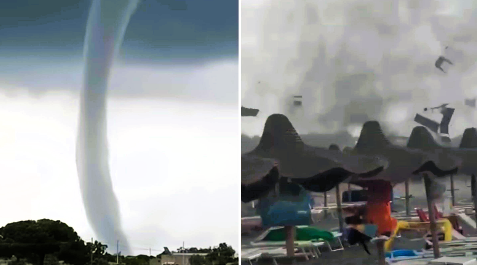 Tornado verwüstet italienischen Strand - Video zeigt wie Strandliegen durch die Luft fliegen