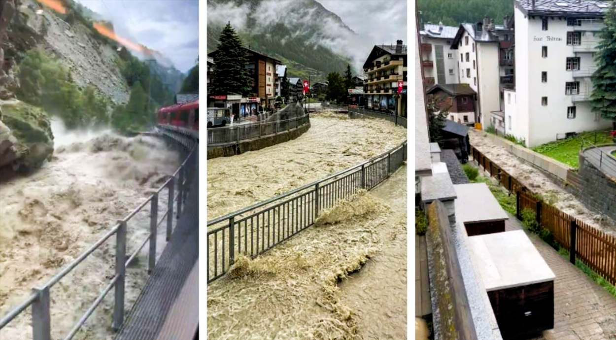 Schwere Unwetterverwüstungen! Schlammlawinen und Überschwemmungen, Zermatt von der Außenwelt abgeschlossen!